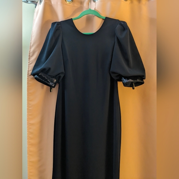 Calvin Klein Sequined-Sleeve V-Back Gown in Black Size 8 - Picture 6 of 12